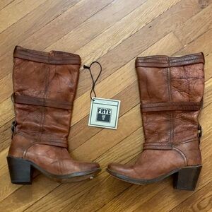 Frye Carmen Three Strap Boots, Brown, Size 7